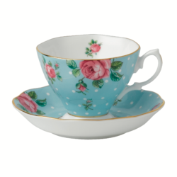 Polka Blue Teacup and Saucer Boxed