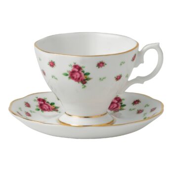 New Country Roses White Teacup and Saucer